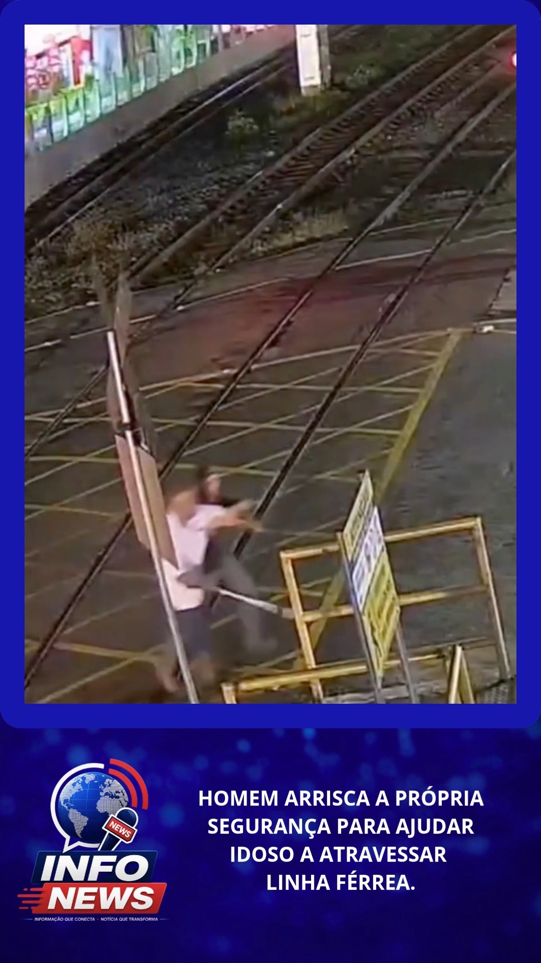 HOMEM ARRISCA A PRÓPRIA SEGURANÇA PARA AJUDAR IDOSO A ATRAVESSAR LINHA FÉRREA