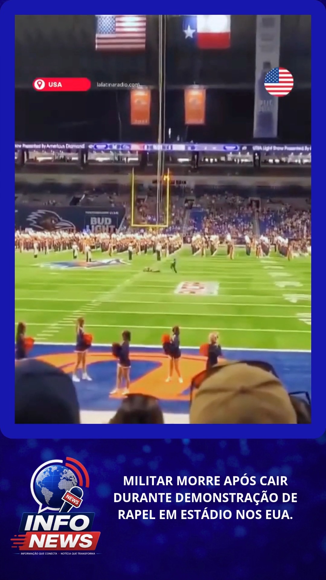 MILITAR MORRE APÓS CAIR DURANTE DEMONSTRAÇÃO DE RAPEL EM ESTÁDIO NOS EUA